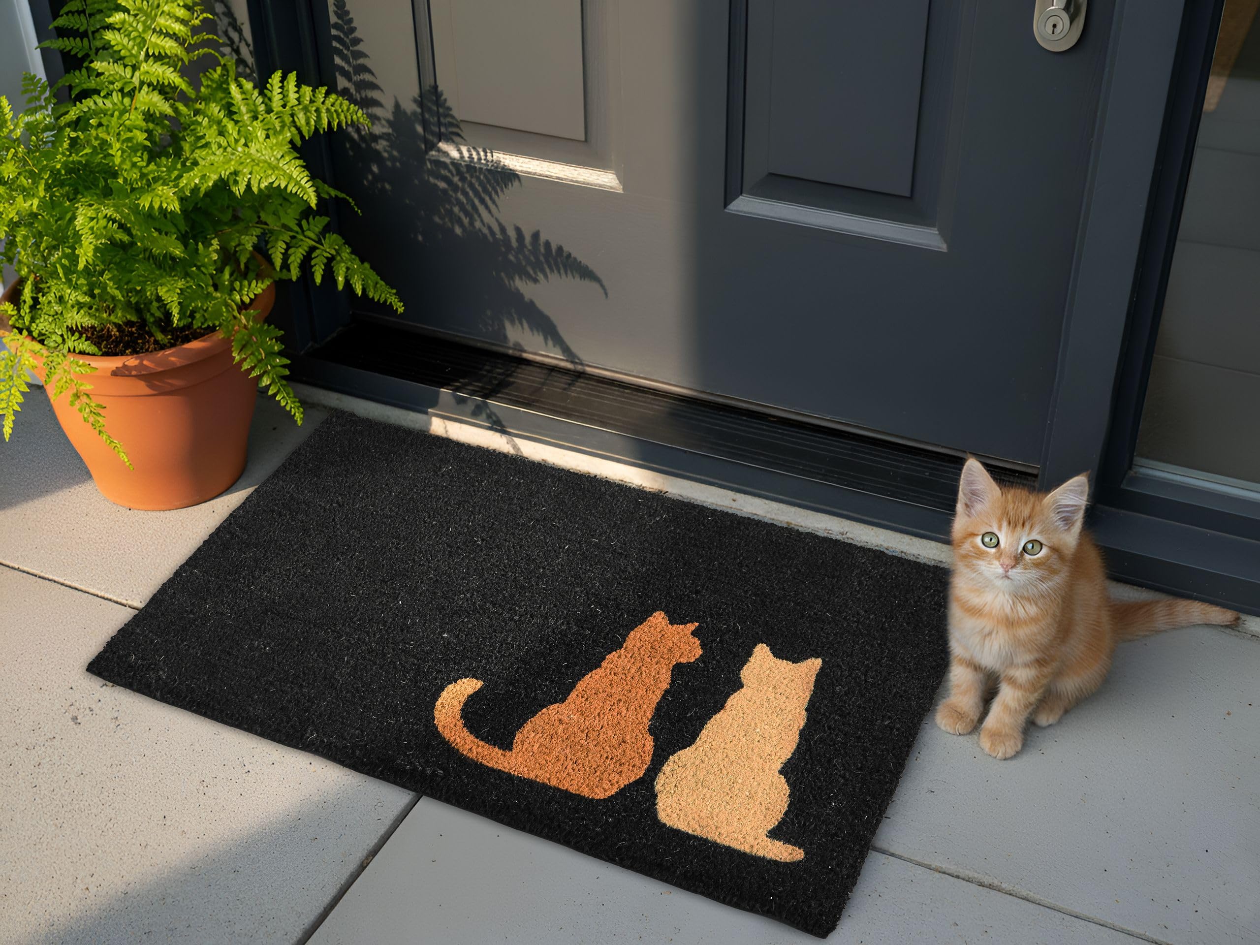 Beliani Paillasson en Fibre de Coco 60 x 90 cm Antidérapant Dessous en PVC Motif Chat Noir Napalit