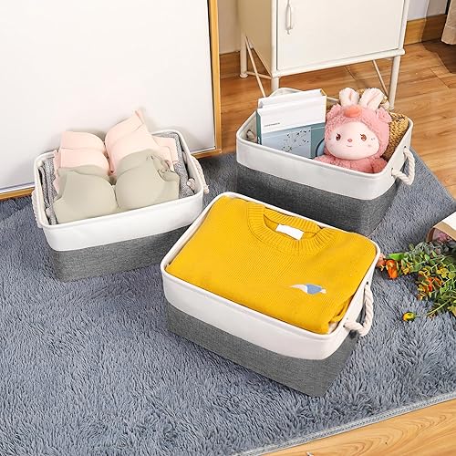 Miniatura 3 de Contenedores de almacenamiento con asas de algodón resistentes (paquete de 3), cestas de almacenamiento de tela para organizar uso para oficina y