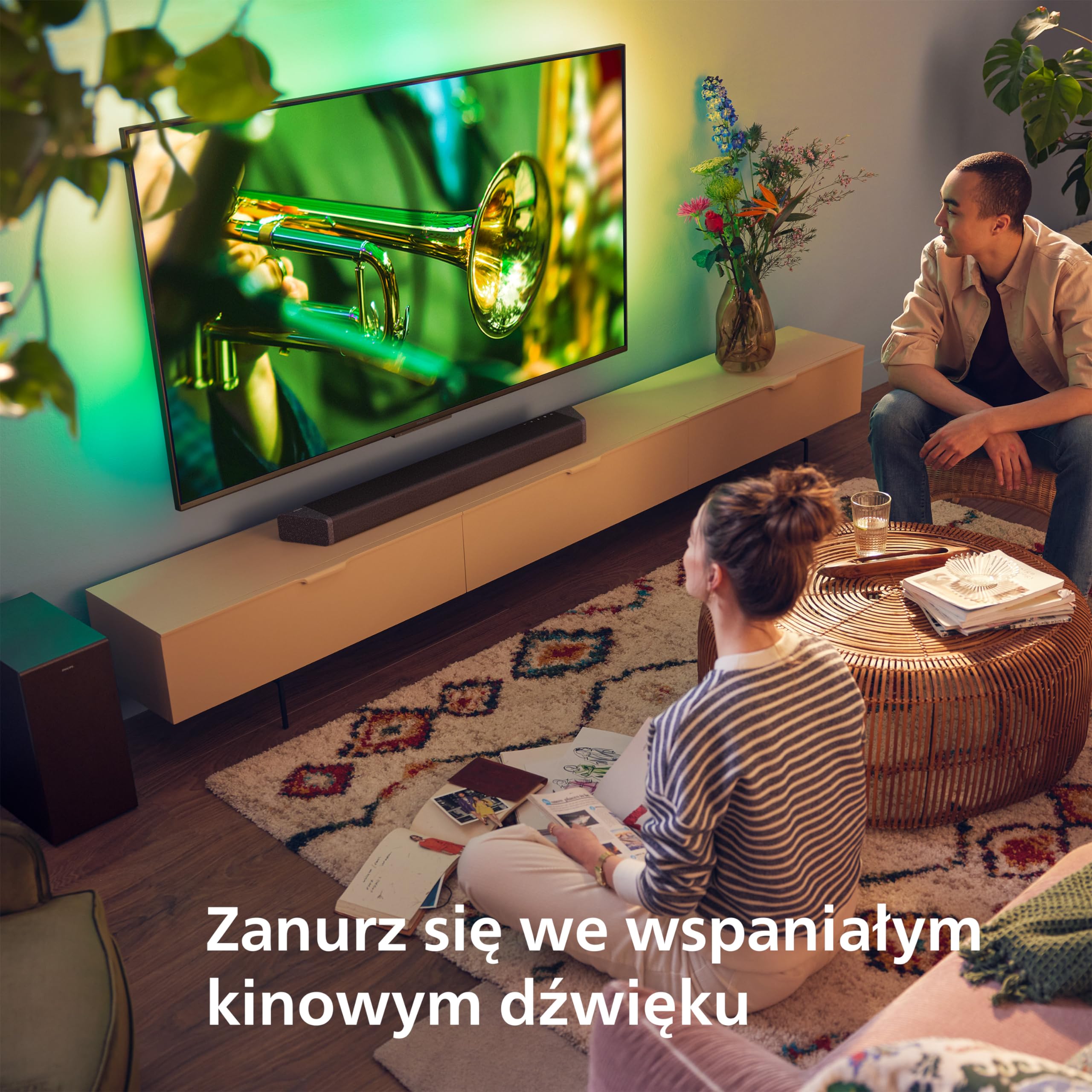 Philips TAB7908/10 Soundbar 5.1.2 z Bezprzewodowym Subwooferem | 740W | Dolby Atmos | DTS Virtual:X | Dźwięk Przestrzenny | Gotowy na Roku TV | Philips Easylink | Pilot | Uchwyt Ścienny | Czarny