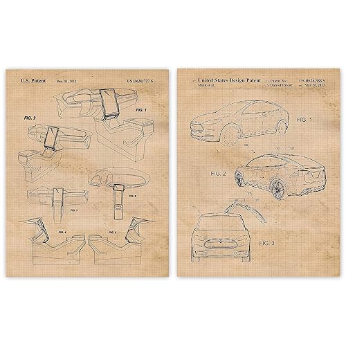 Vintage Tesla X Motors Technology Auto Patent Prints, 2 (11x14) Unframed Photos, Wall Art Decor Gifts Under 25 for Home Officed Garage Shop College