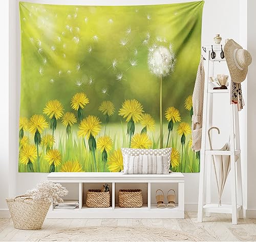 Miniatura 2 de Tapiz de diente de león lunarable, campo de dientes de león en la primavera con fondo borroso estilo bokeh, tela para colgar en la pared, decoración