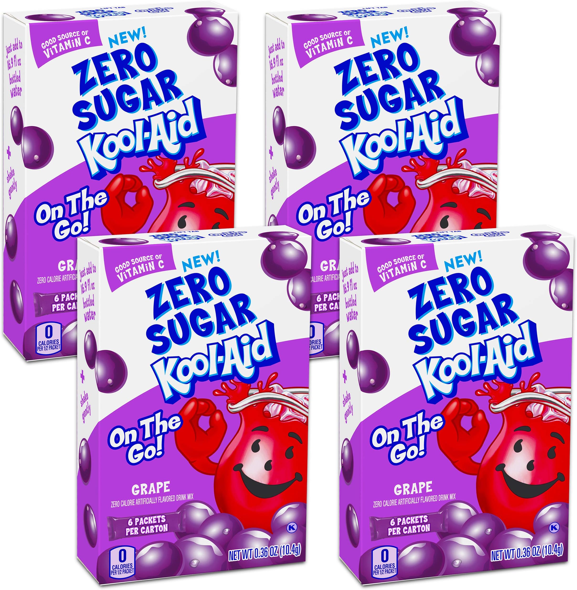 Kool-Aid Sugar Free Low Calorie Drink Mix 6 easy open packets (Pack of 4) Gluten Free (Grape) by Kool-Aid