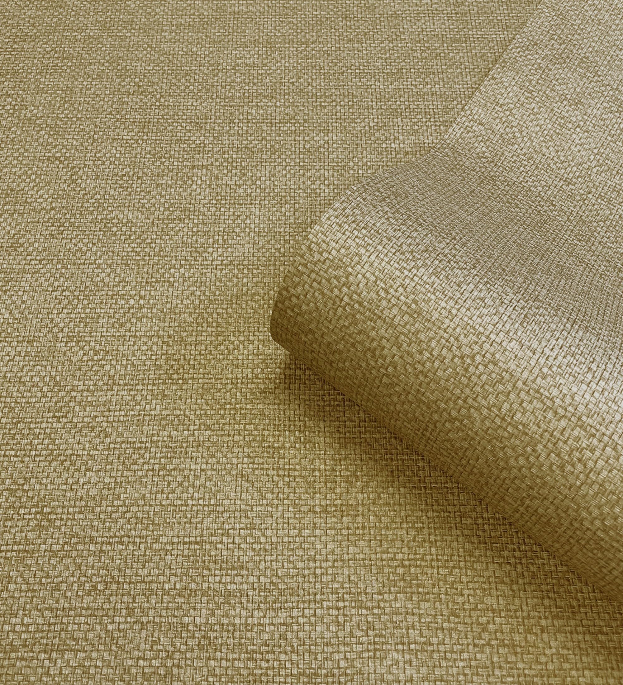 GAULAN 682881 - Papel pintado vinílico efecto fibra vegetal imitación rafia en relieve color oro viejo para pared salón cocina dormitorio pasillo - Rollo de 10 m x 0,53 m