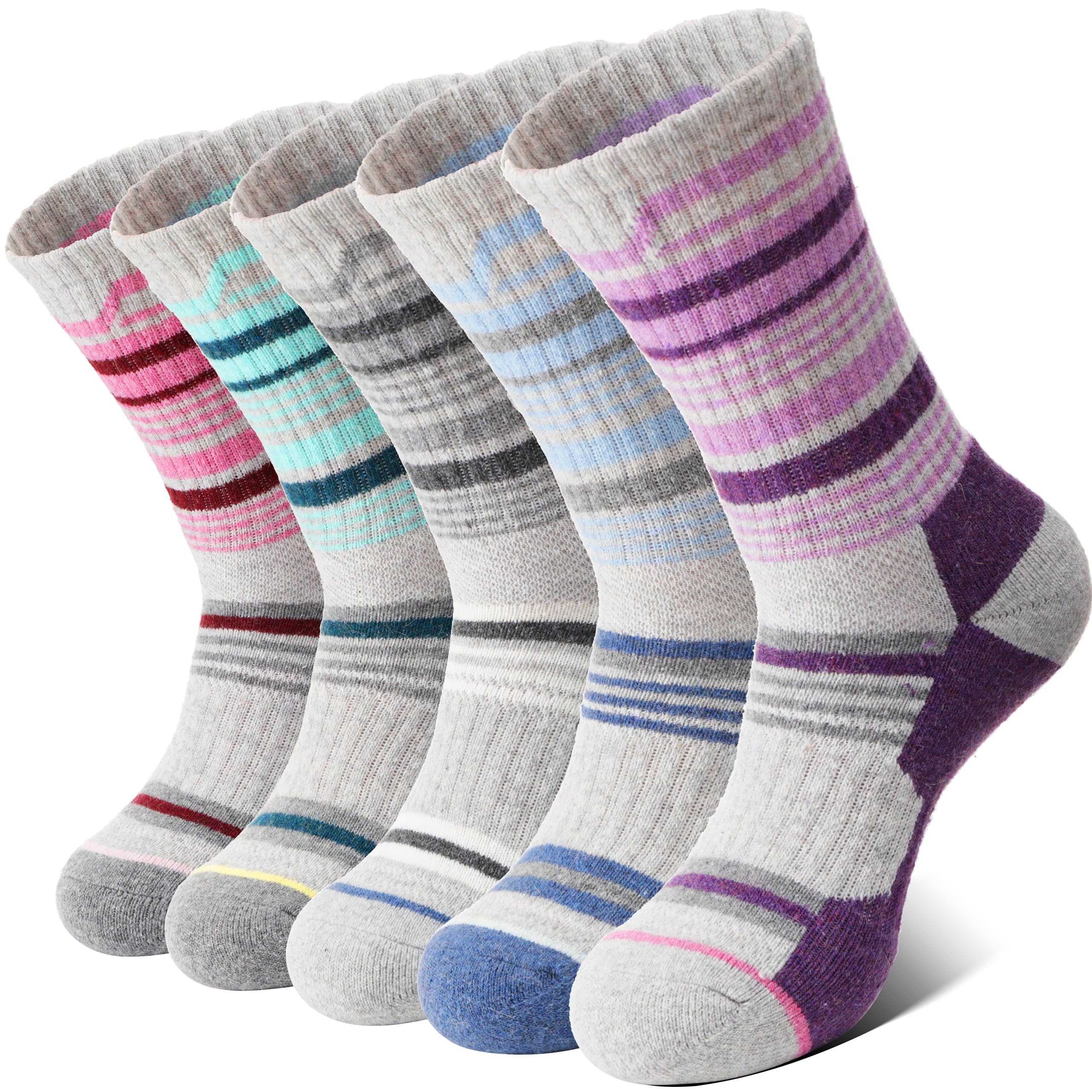 MOSEY KOSY Merino Damen Socken Wandersocken Thermosocken Warme Merinowolle Sportsocken Trekkingsocken Outdoor Arbeitssocken Wollsocken Atmungsaktiv Wintersocken 5 Paar