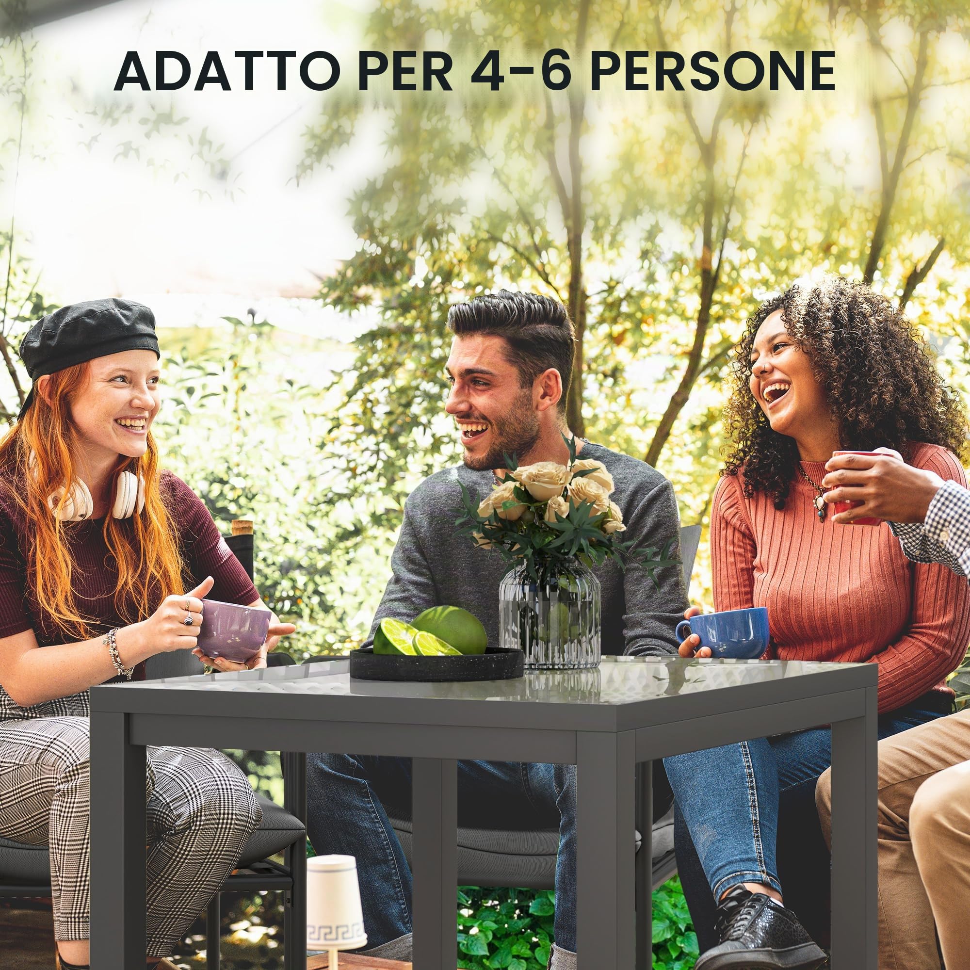 Outsunny Tavolo da giardino allungabile Tavolo da pranzo regolabile per esterni 85-125 cm con bordo in alluminio Carico 70 kg Tavolo rettangolare per 4-6 persone per terrazza Patio Grigio scuro
