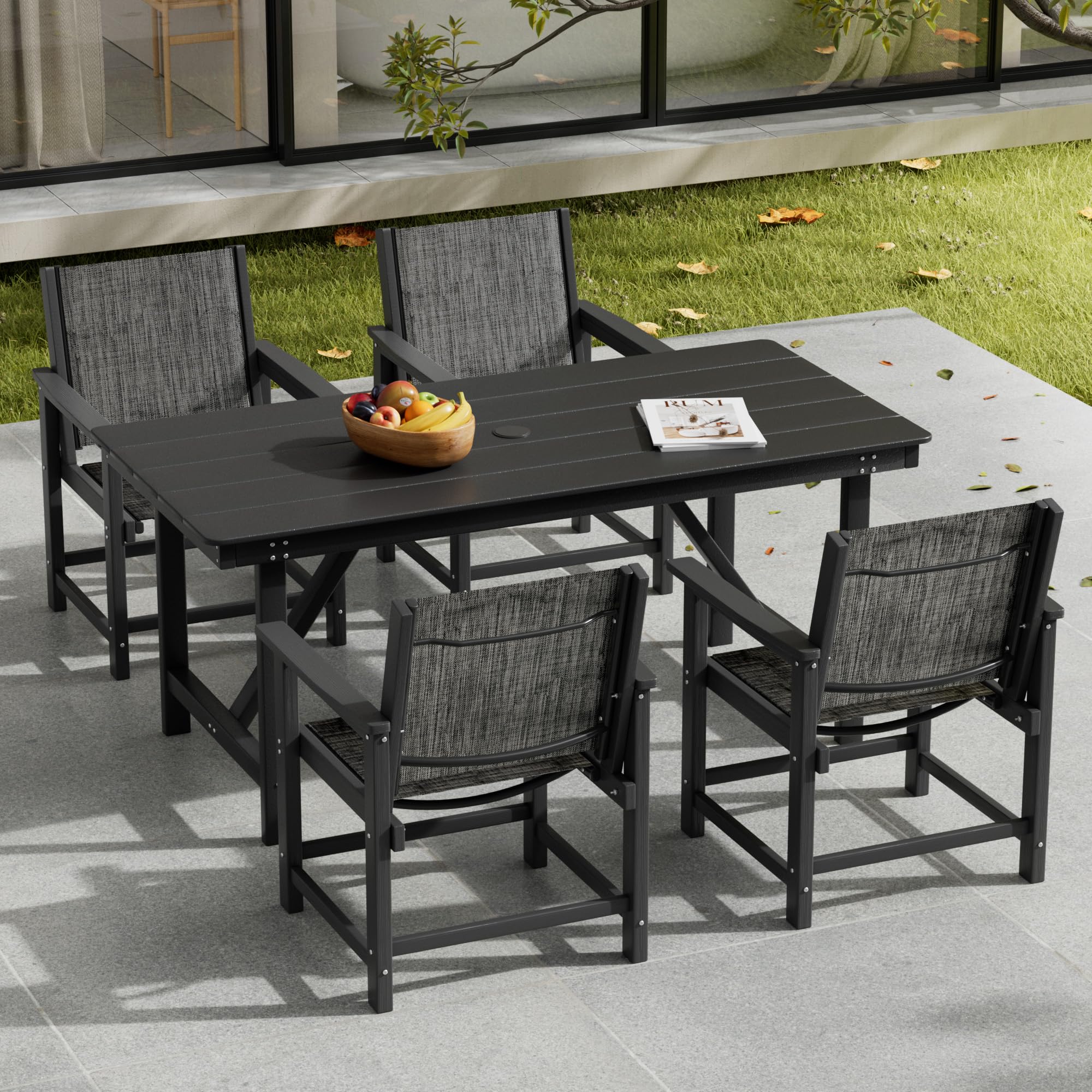 Amopatio 5 Piece HDPE Patio Dining Set for 4