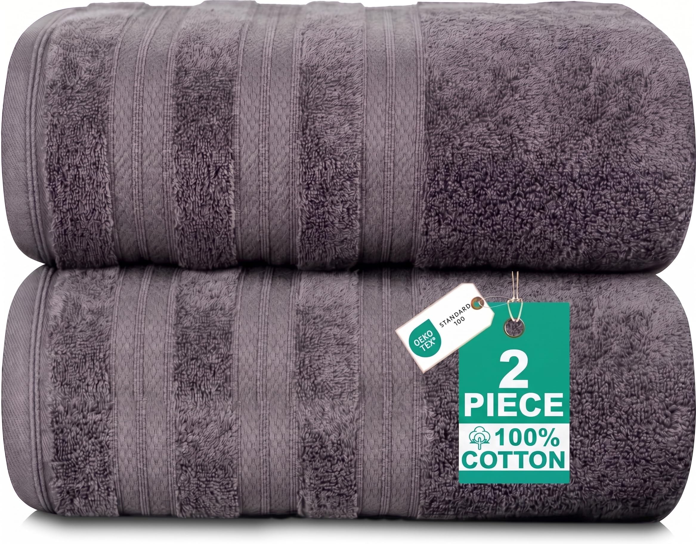 Juego de 2 toallas de baño, 100 % algodón turco, altamente absorbentes, pesadas, de 599.9 g/m², toallas de baño suaves y grandes, hechas de forma sostenible, color gris oscuro