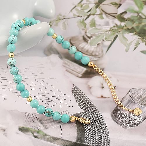 Miniatura 4 de Aobei Pearl Pulseras redondas de turquesa para mujer, pulseras bohemias con cuentas de piedras preciosas de chakras, joyería minimalista en capas