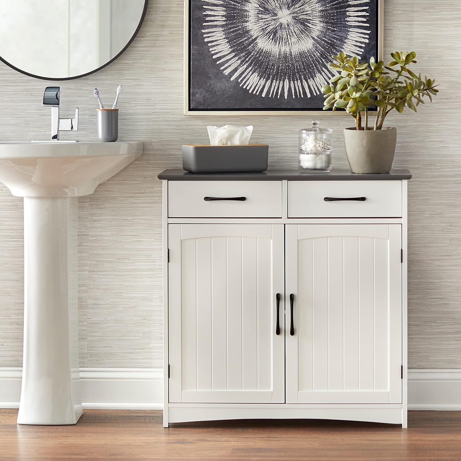 Unknown1 Double Door Floor Cabinet White Farmhouse Transitional MDF Painted Includes Hardware
