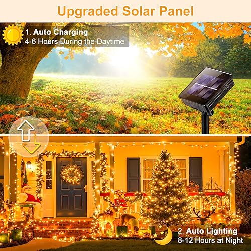 Miniatura 3 de 2 paquetes de luces solares de Navidad para exteriores, 80 pies con 240 luces LED impermeables para exterior, 8 modos de luces de hadas Blanco