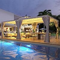 Vista 15 de MELLCOM Pérgola con Persianas - 12x20, Aluminio con Techo Ajustable, Veta de Madera con Cortinas Impermeables y Redes