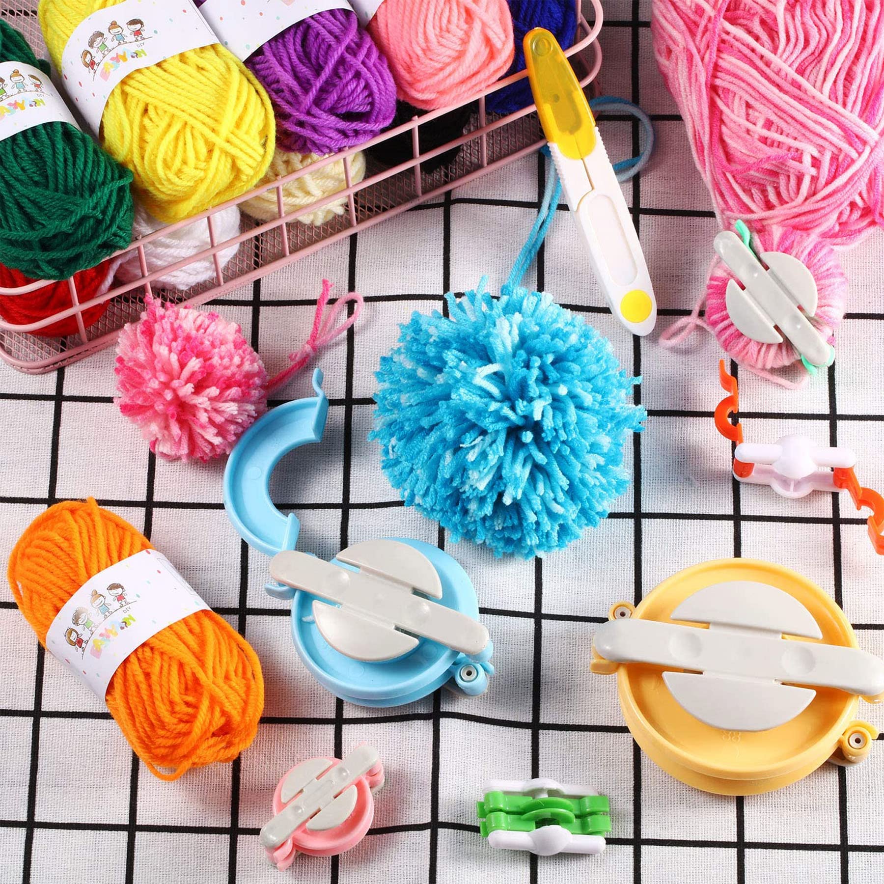 NA Allazone 57 Pz Kit per Creatore di Pompon, Pom Pom Maker Pompon per Maglieria a Telaio, Gomitolo di Lana, Kit per Pom Pom Maker Plastica per Maglieria Fai da Te