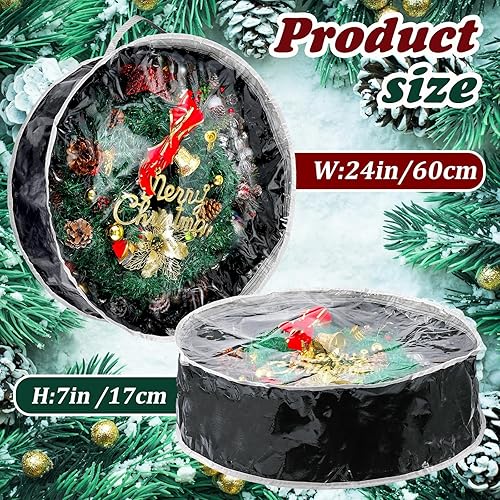 Vista 42 de Dunzy 8 contenedores de corona de Navidad, bolsa de almacenamiento de guirnalda resistente a desgarros, cajas redondas con ventana transparente