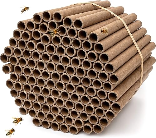 Rivajam Paquete de repuesto de 125 tubos nidos de cartón Mason Bee House | Colmena de abejas solitarias y suministros | Kit de inicio y regalo de