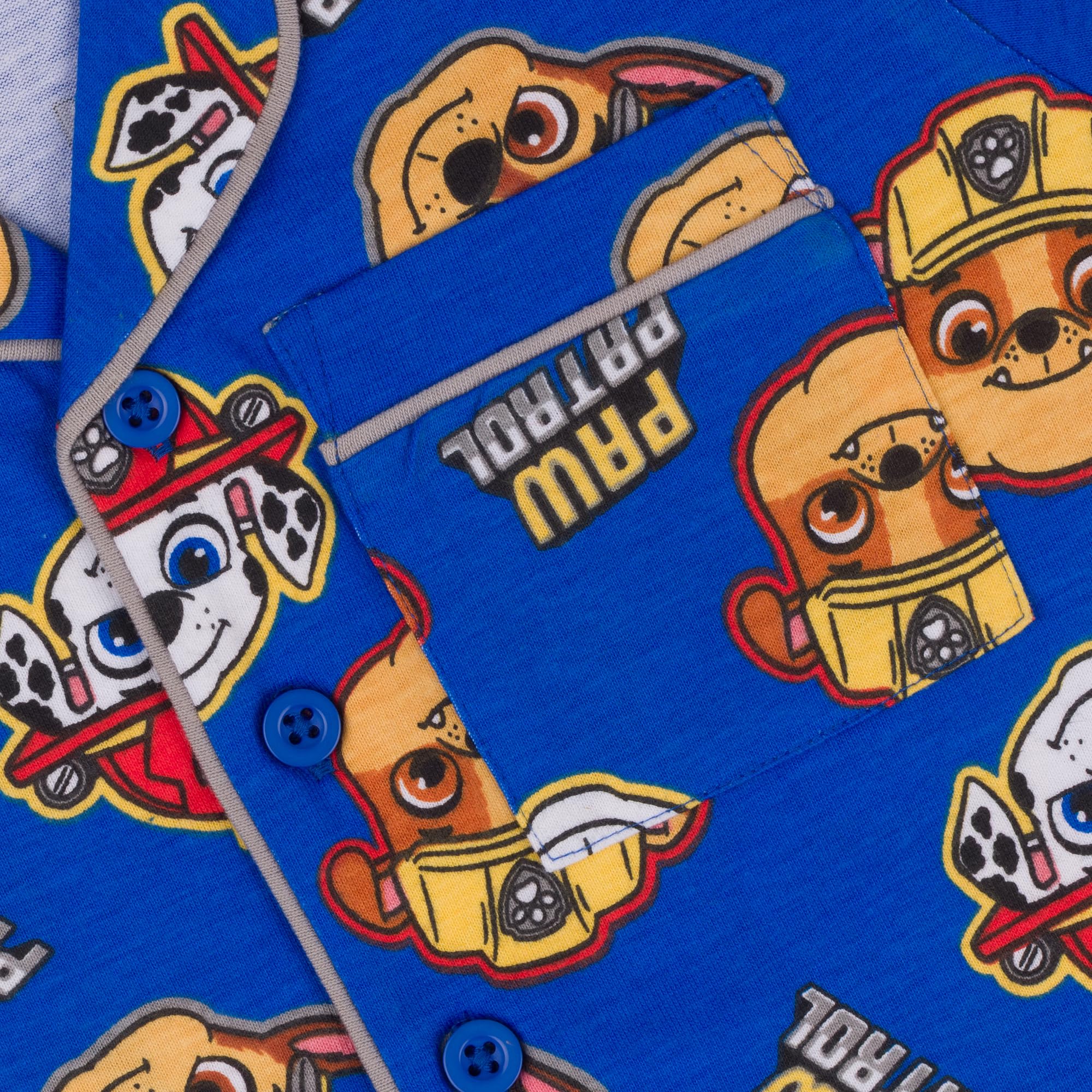Paw Patrol, Chase Marshall Rubble, 100% Cotone con Bottoni Pigiama a Maniche Corte, Blue, Blu