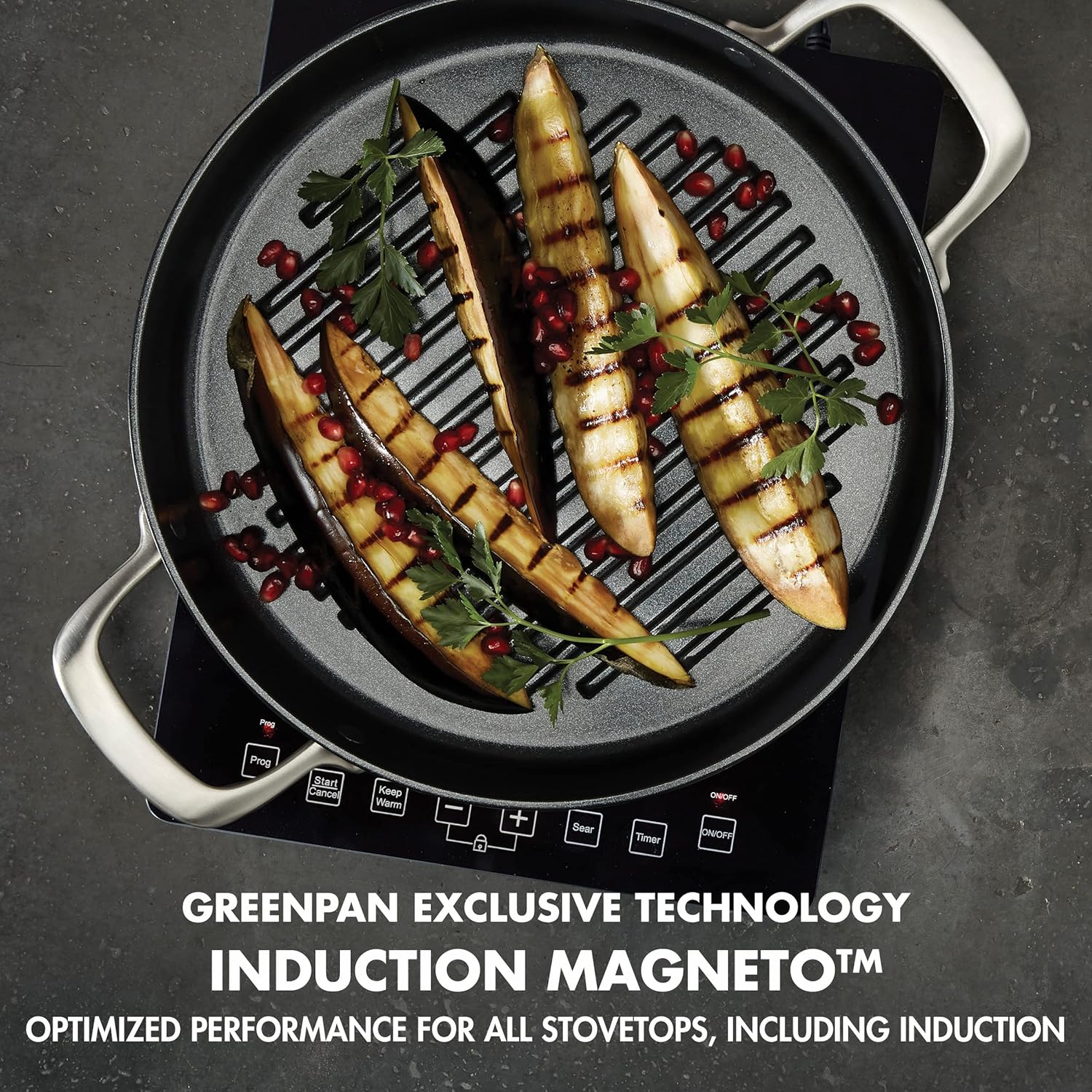 GreenPan GP5 Hard Anodized Advanced Healthy Ceramic Nonstick, 11" Round Grill Pan, PFAS-Free, Induction, Dishwasher Safe, Oven & Broiler Safe, Black : Everything Else