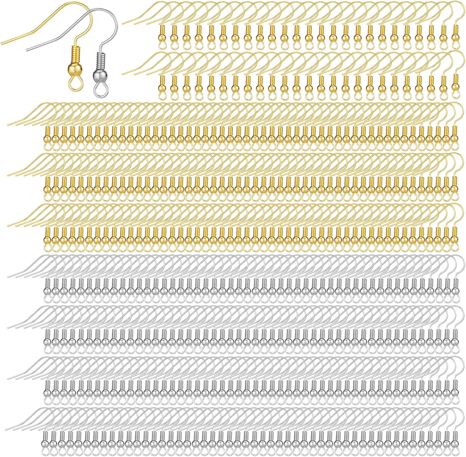 500 Pcs Stainless Steel Earring Hooks, Ear Hooks for Jewelry Making, Earring Making Supplies Kit, Ear Wires French Wire Hook, Colors with Silver and Gold