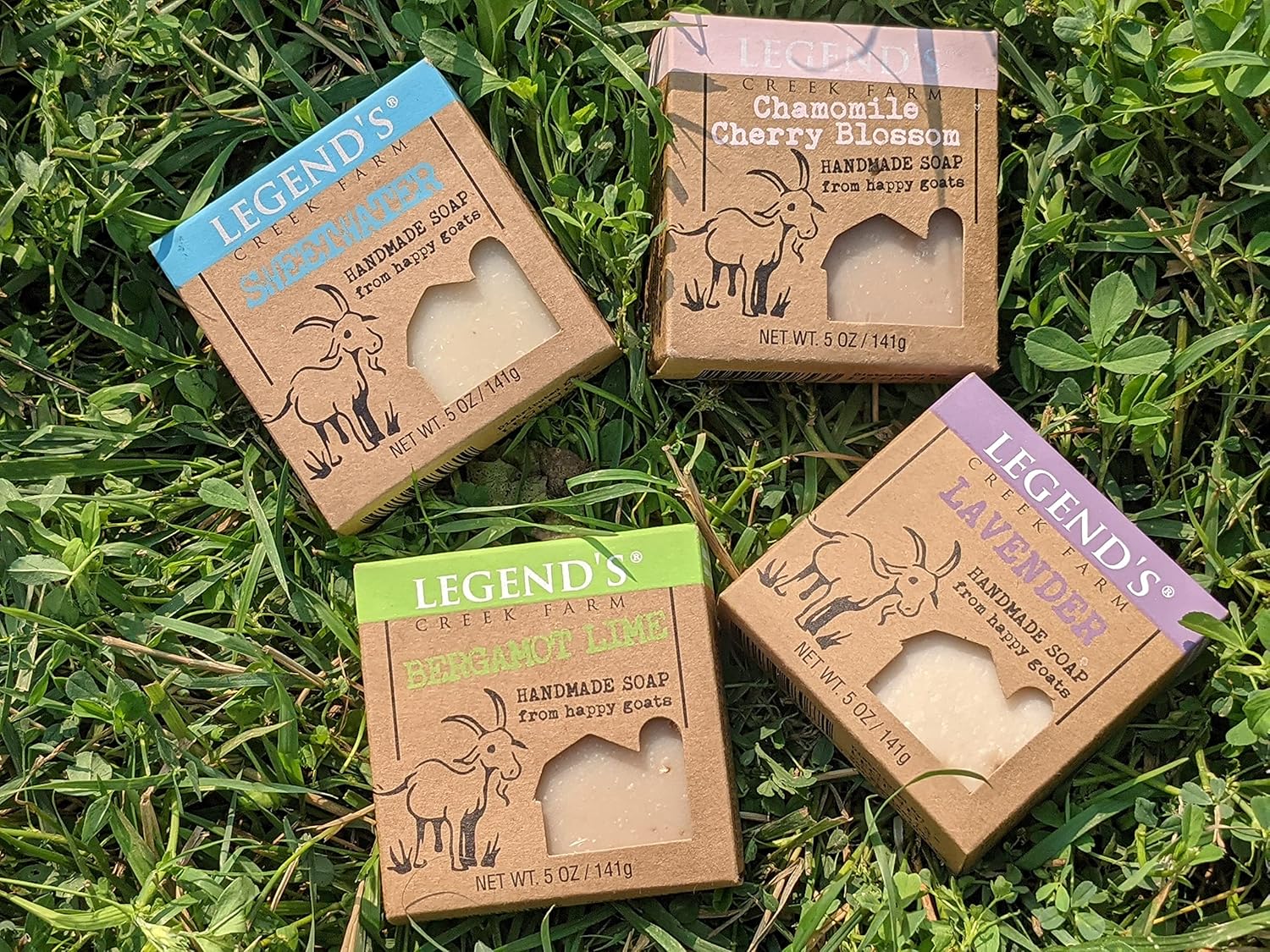Legend's Creek Farm Goat Milk Soap - Cleansing Moisturizing Bar for Hands and Body - 5 Oz Natural Soap for Sensitive Skin, Handmade in USA (4-Pack: Lime, Cherry, Sweetwater, Lavender)