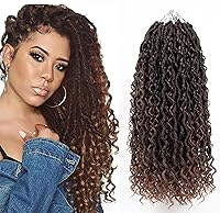Vista 19 de Locs de diosa de imitación de pelo de ganchillo boho, locs de río boho, hippie ondulado de ganchillo con cabello rizado en el medio y puntas