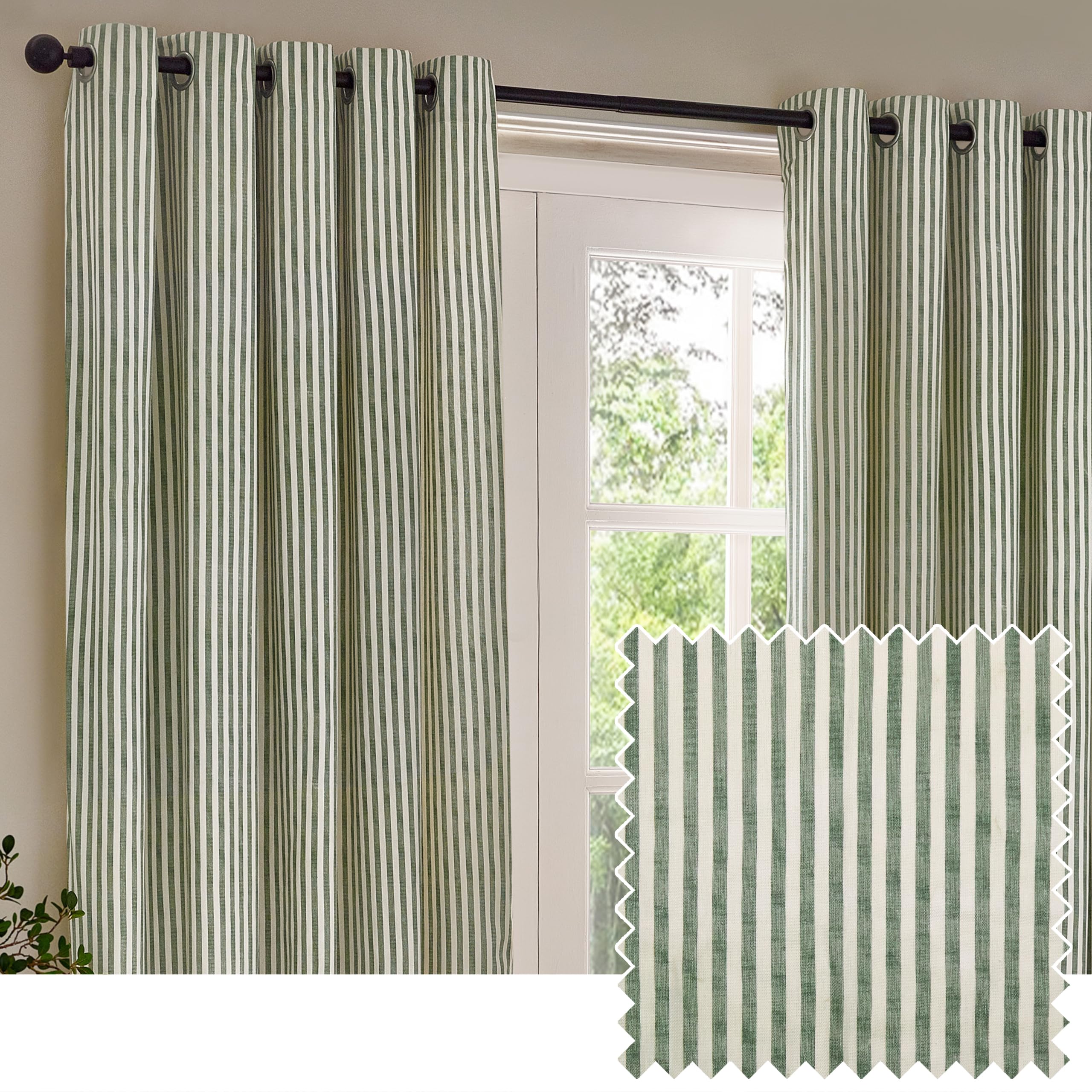 Yard furn Hebden Eyelet Curtain Pair – Ultra Soft Cotton Lined Striped Curtains (Forest - 117x183cm)