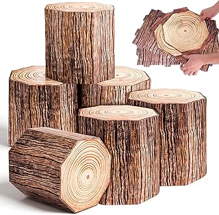 6Pcs Tree Stump Decor, Wood Stump Paper Boxes, 3D Wood Grain Paper Boxes, Fake Tree Stumps Box for Farmhouse Cowboy Theme Party Decorations