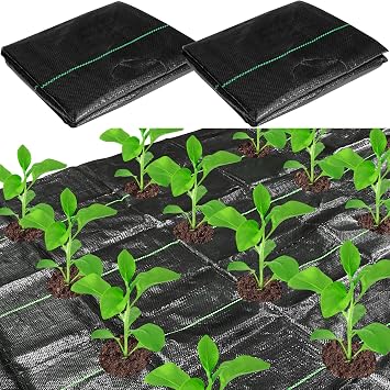 CODREE 2 Pcs Heavy-Duty Garden Weed Barrier - 13 x 4 Ft Landscape Fabric with Planting Holes - Weed Control Gardening Mat with 12 Ground Nails