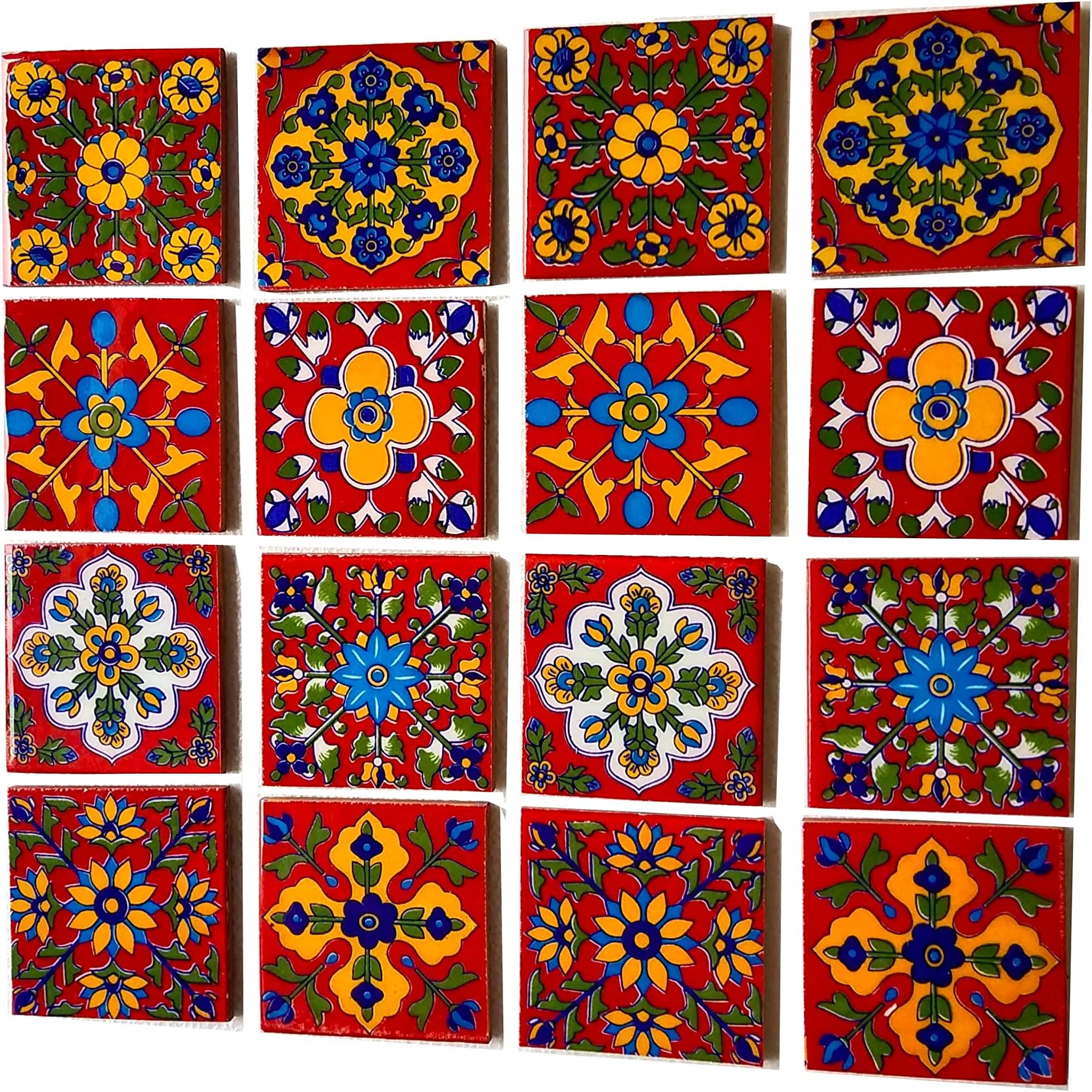 Shiv Kripa Blue Pottery Home Decorative Ceramic Wall Hanging Tile - Design Flooring, Floral Kitchen Washroom Mosaic Furniture Handmade Backsplash 3 x 3 Inches (Pack of 20, Multicolor)