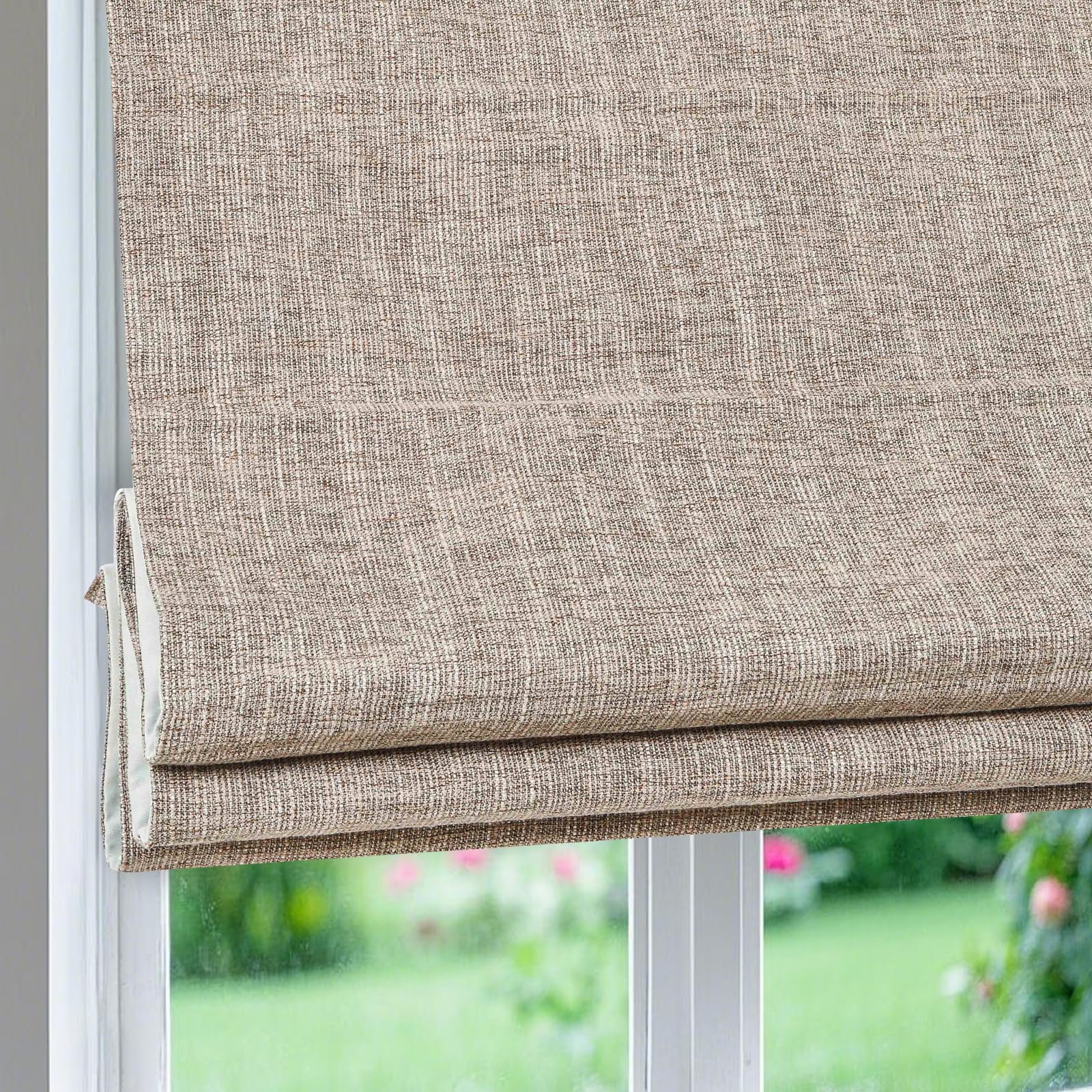 Artdix Custom Roman Shades, Sandy Brown Washable Fabric Blackout Cordless Roman Shades for Windows, Doors, Kitchen Windows, Easy to Install