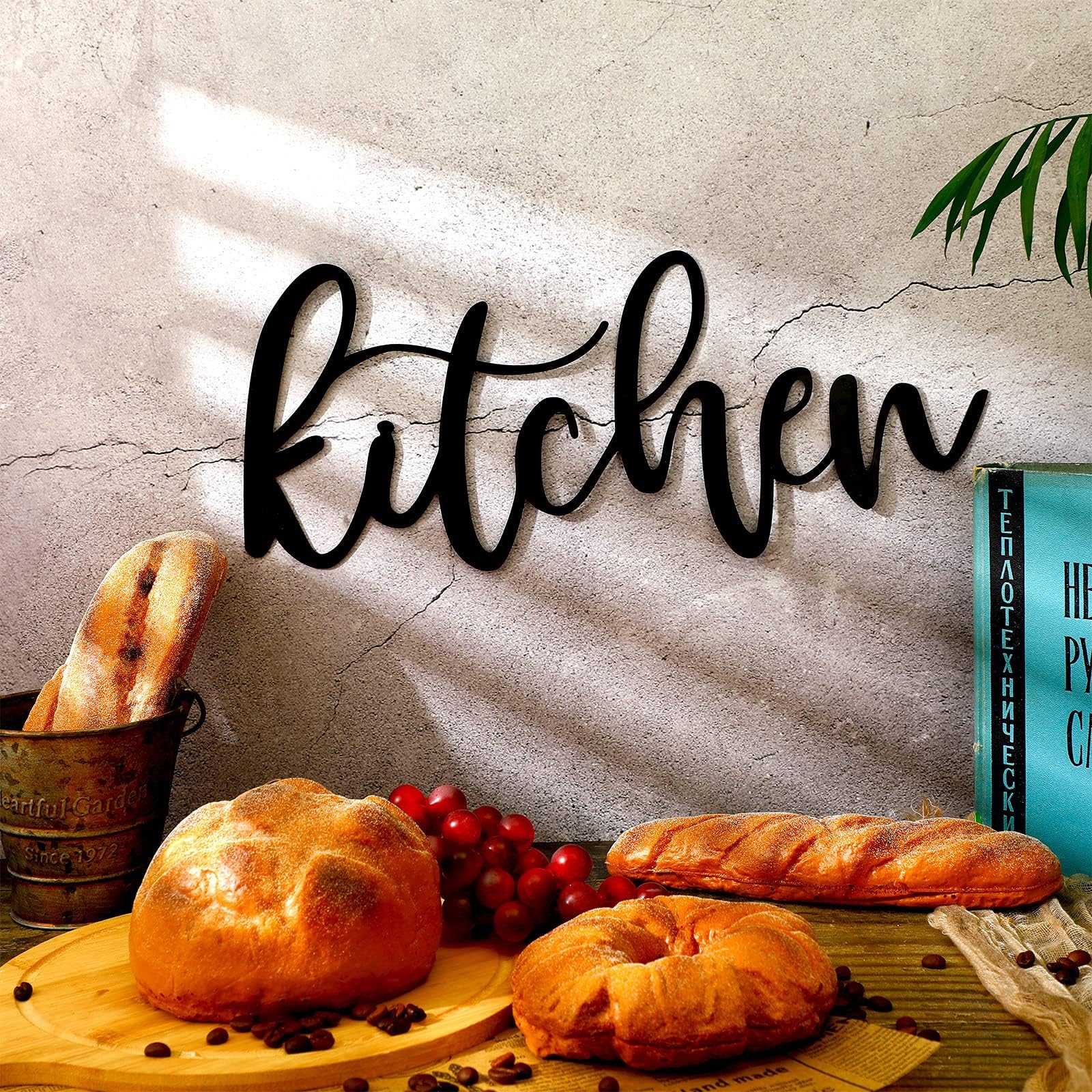 Maxdot Kitchen Metal Cutout Sign Metal Kitchen Word Wall Decor Farmhouse Kitchen Metal Word Wall Art Kitchen Metal Word Sign for Home Dining Room Restaurant Kitchen Wall Decor, 15.7 x 6.7 Inch (Black)