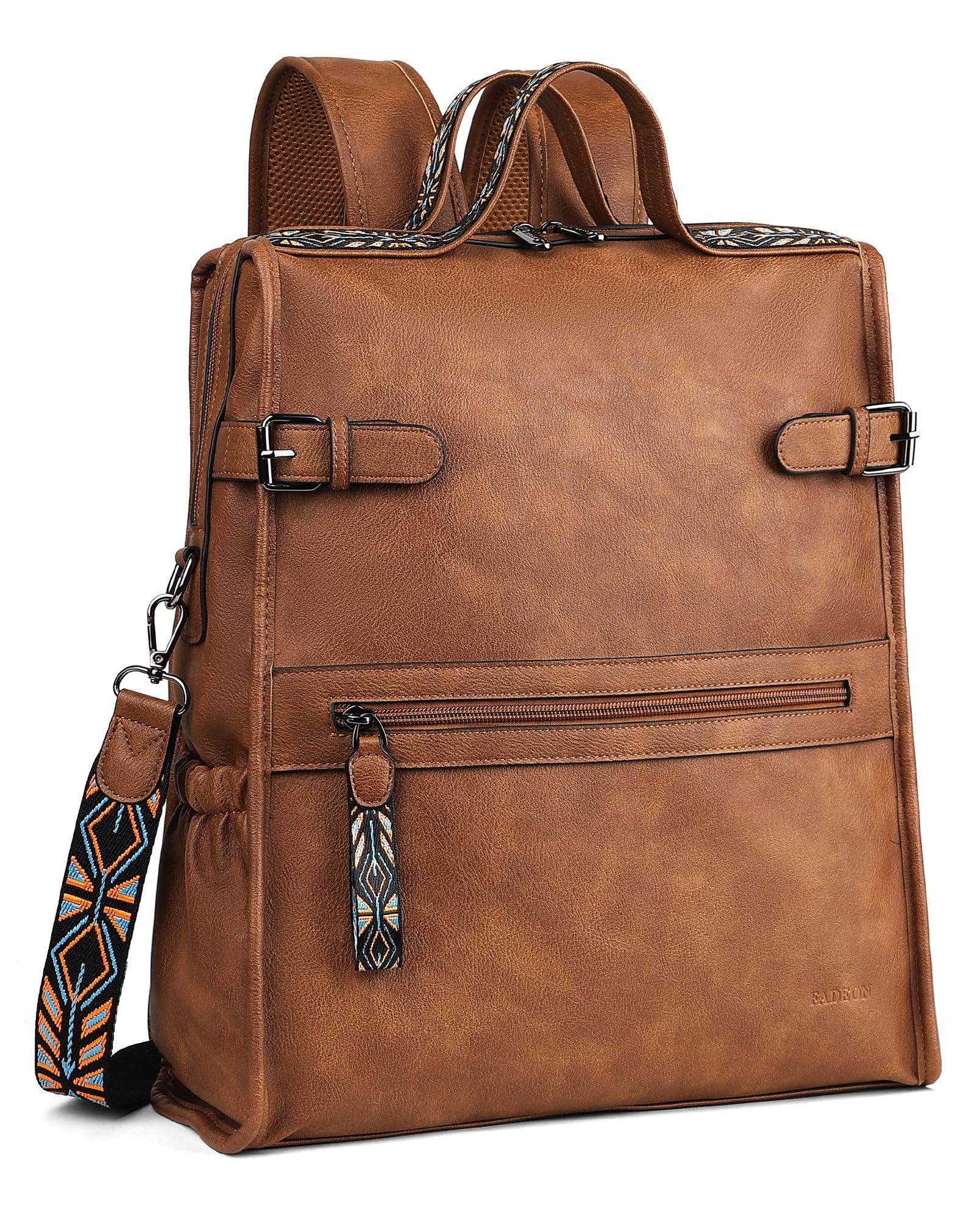 FADEON Leather Laptop Backpack for Women, Designer Ladies Work Travel Computer Backpack with Laptop Compartment Purse Brown
