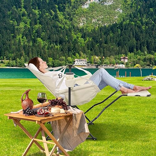 Miniatura 6 de GDY Sillas de camping, hamaca de gran tamaño, mecedoras plegables, sillas de columpio con respaldo ajustable, soporte para tazas, césped de playa al