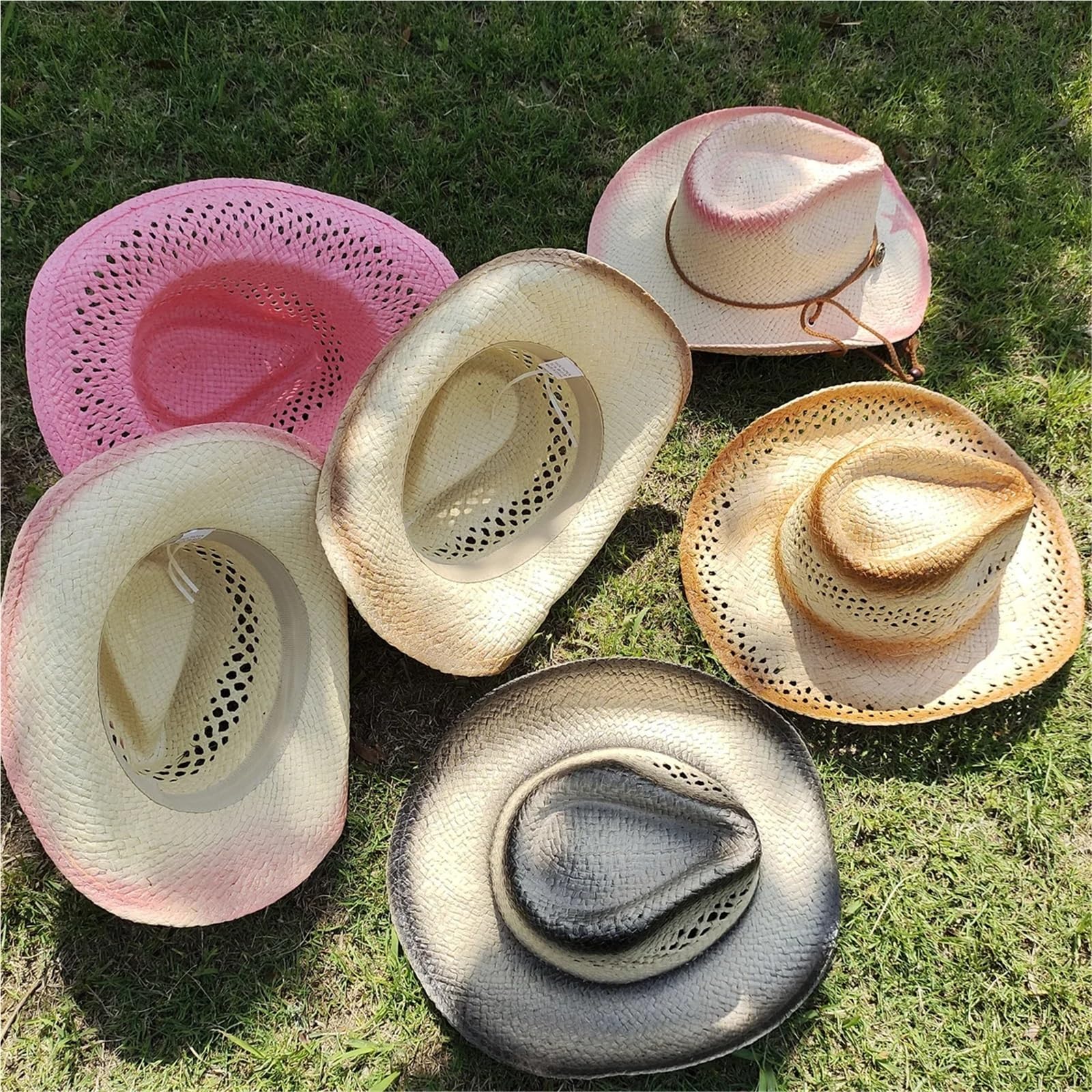 Sombrero de vaquero tejido hueco, sombrero paja, jazz con estrellas, occidental hierba, viaje Para Adulto