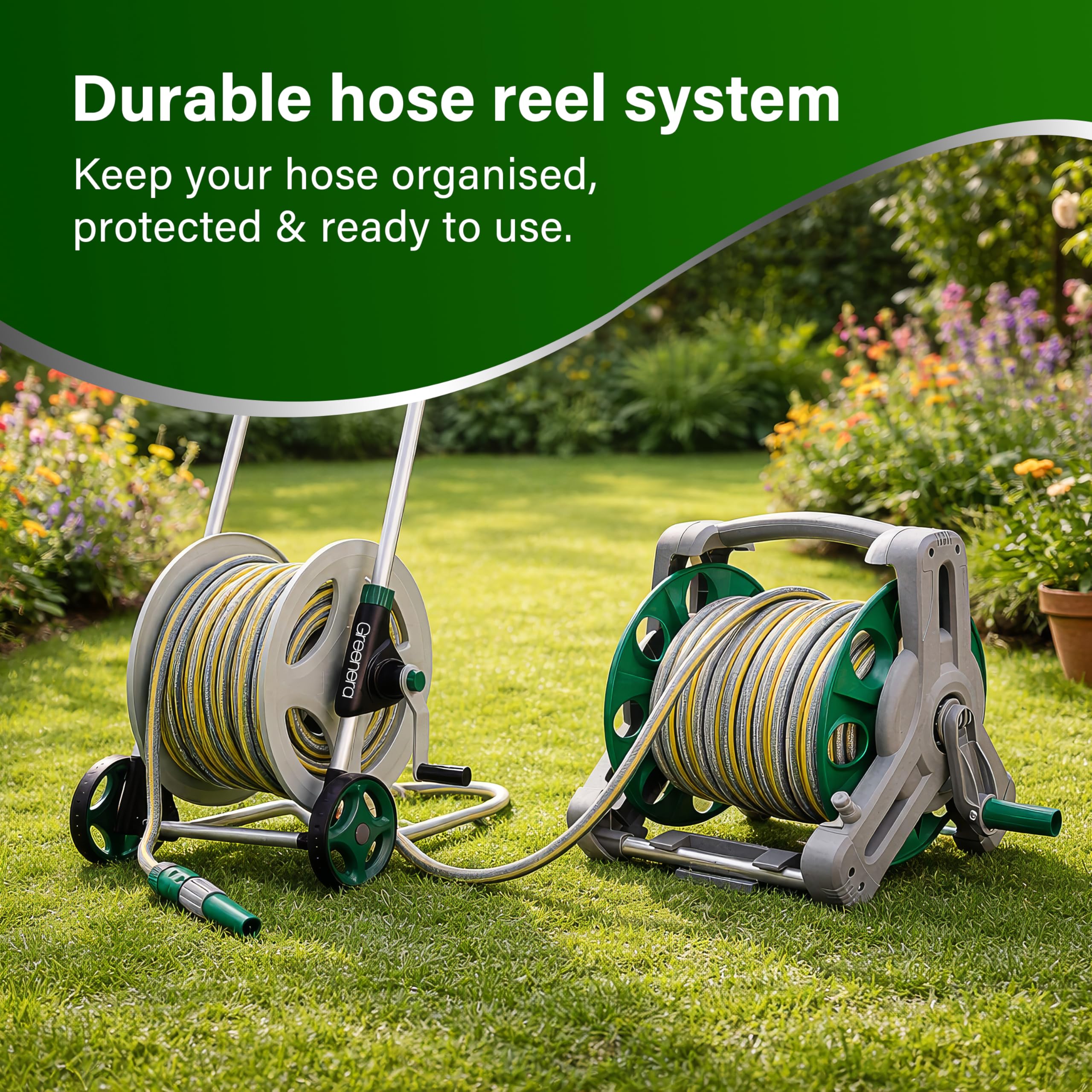 Garden Hose Pipe, 12.5mm x 15m Starter Set, Including 2 in 1 Faucet Tap Adapter, Hose End Quick Connector and Sprayer, Re-Enforced PVC Layering, Hard-Wearing Hosepipe for Outdoor Garden Car Washing - 4