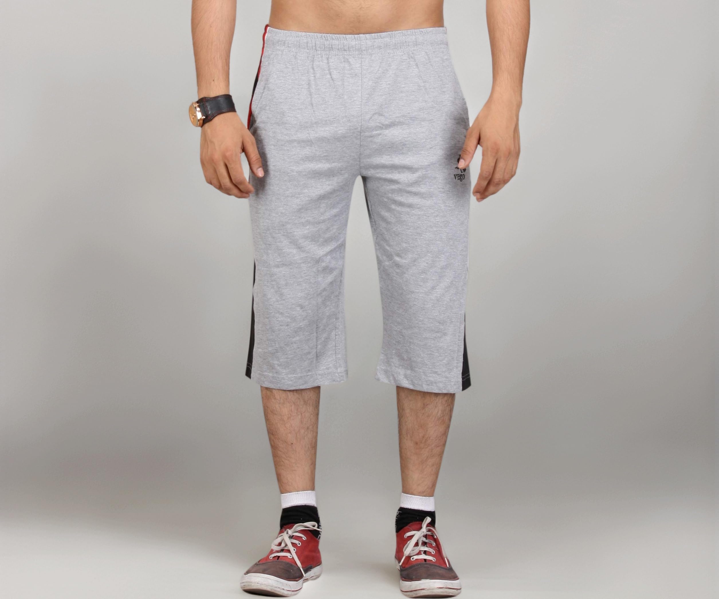 VEGO Mens Cotton Three By Fourth, 3/4, Capri, Three Quarter Grey Plus Size