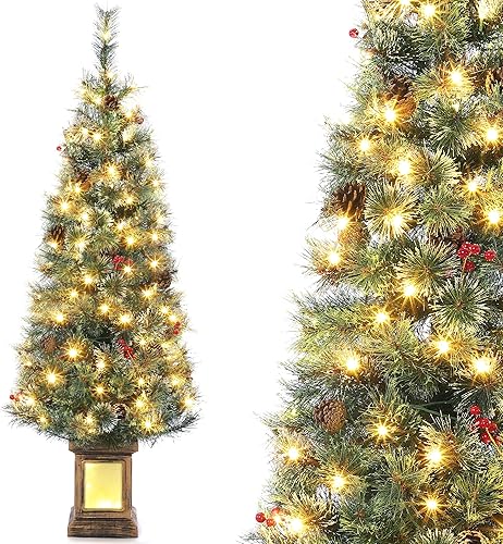 Árbol de Navidad de 4.5 pies con caja de luz, árbol de Navidad preiluminado con 100 luces LED cálidas, perfecto para el hogar, oficina, patio,