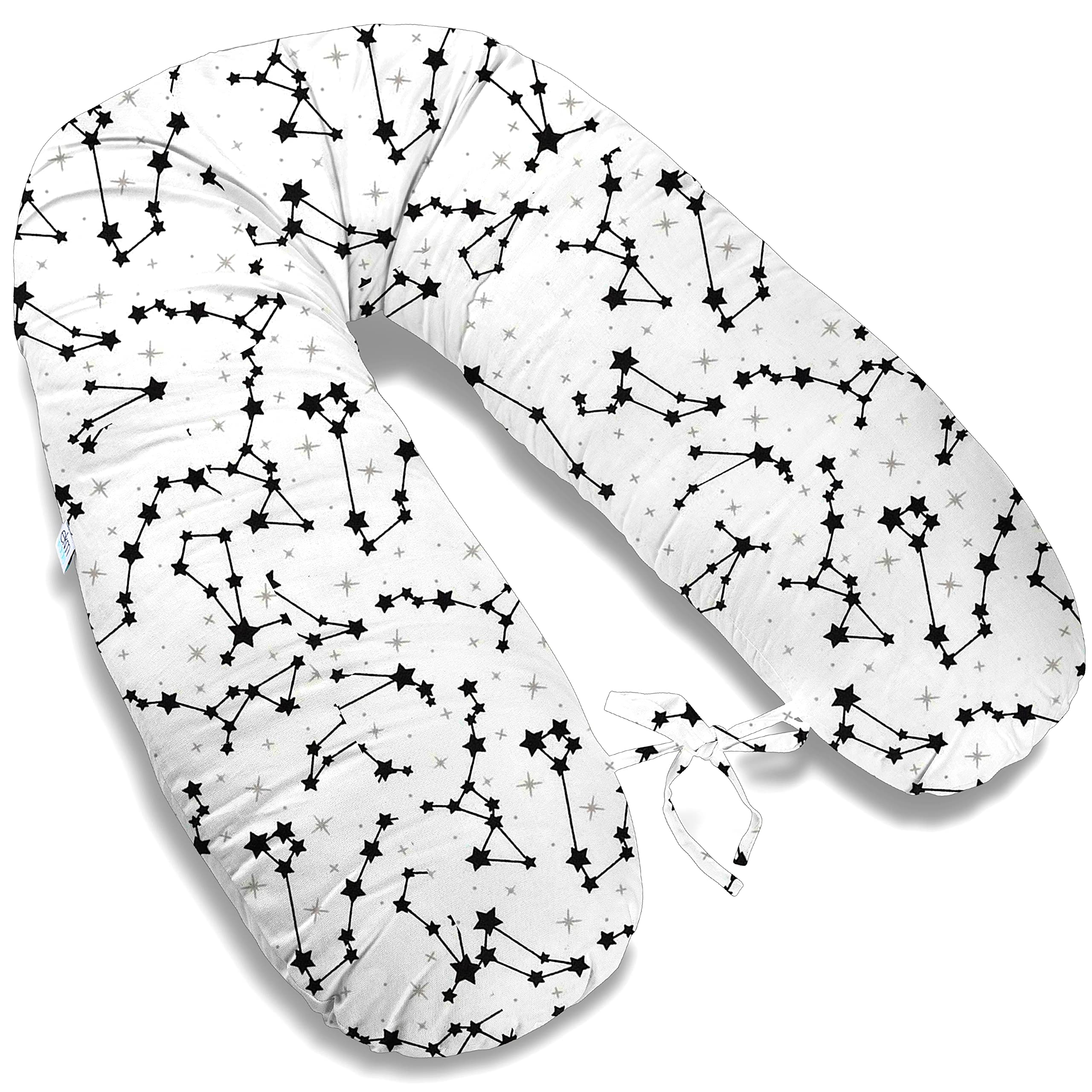 170cm Groß XXL Stillkissen Schwangerschaftskissen Lagerungskissen Seitenschläferkissen mit abnehmbarem Bezug ekmTRADE (40 - Sternkonstellationen auf Weiß, Kissen + Bezug)