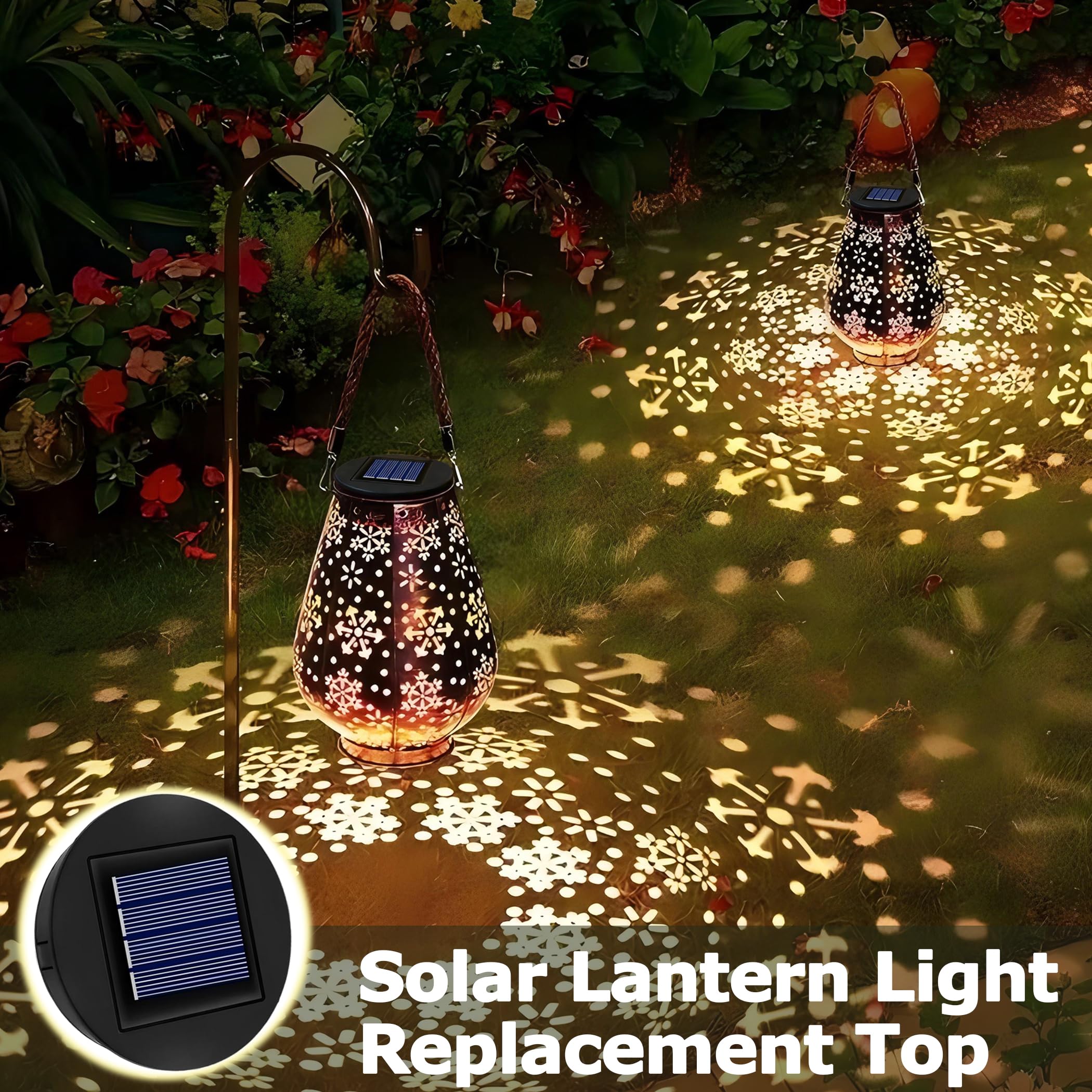 Solar Light Top 8cm for Outside Lanterns, 1.2V 600mAh, IP44 Solar Panels With Warm LED Light, Replacement Unit for Garden Lantern Lamp, 2PCS — view 7