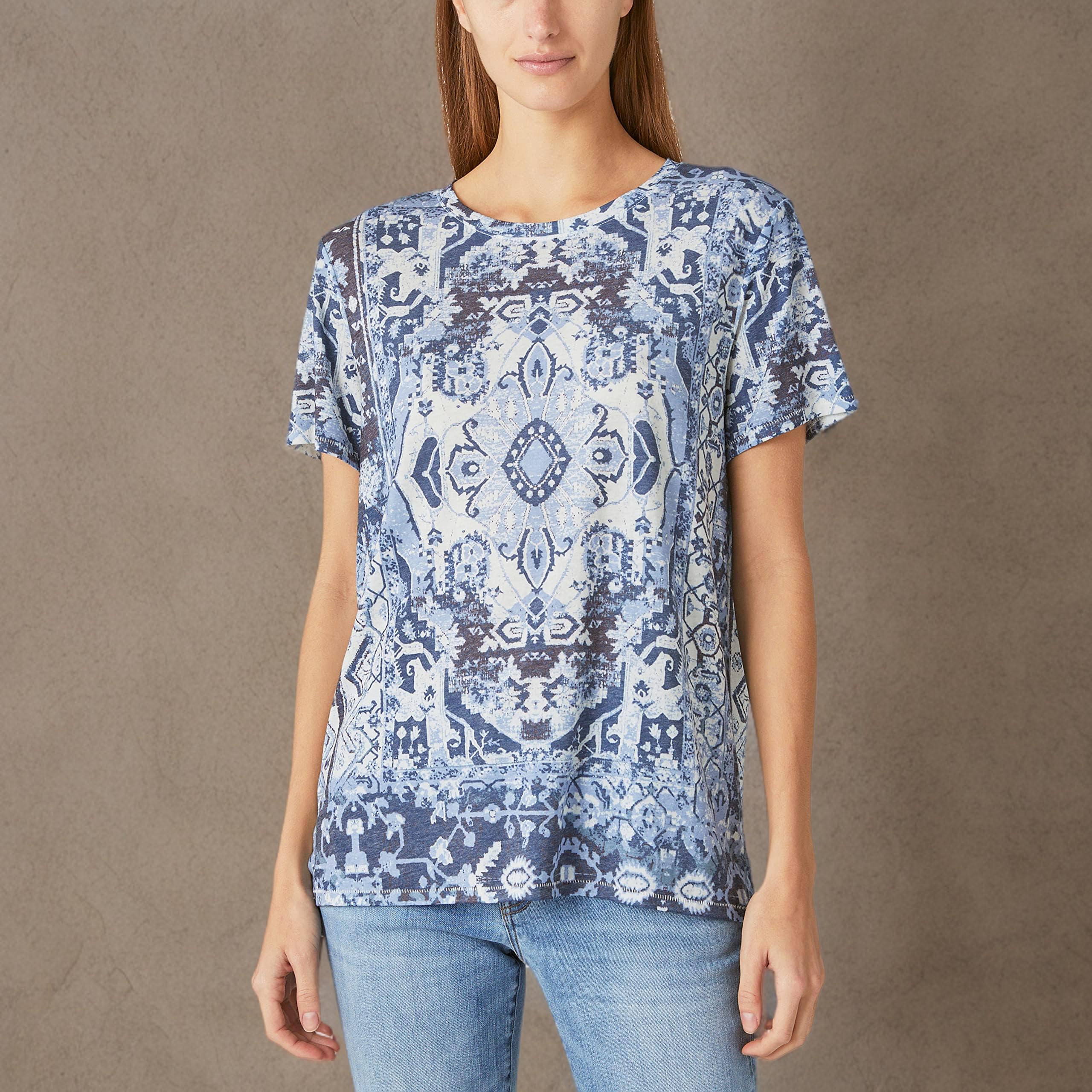 Lucky Brand Printed Scoop Neck tee Camiseta Estampada con Cuello Redondo Mujer (Pack de 1)