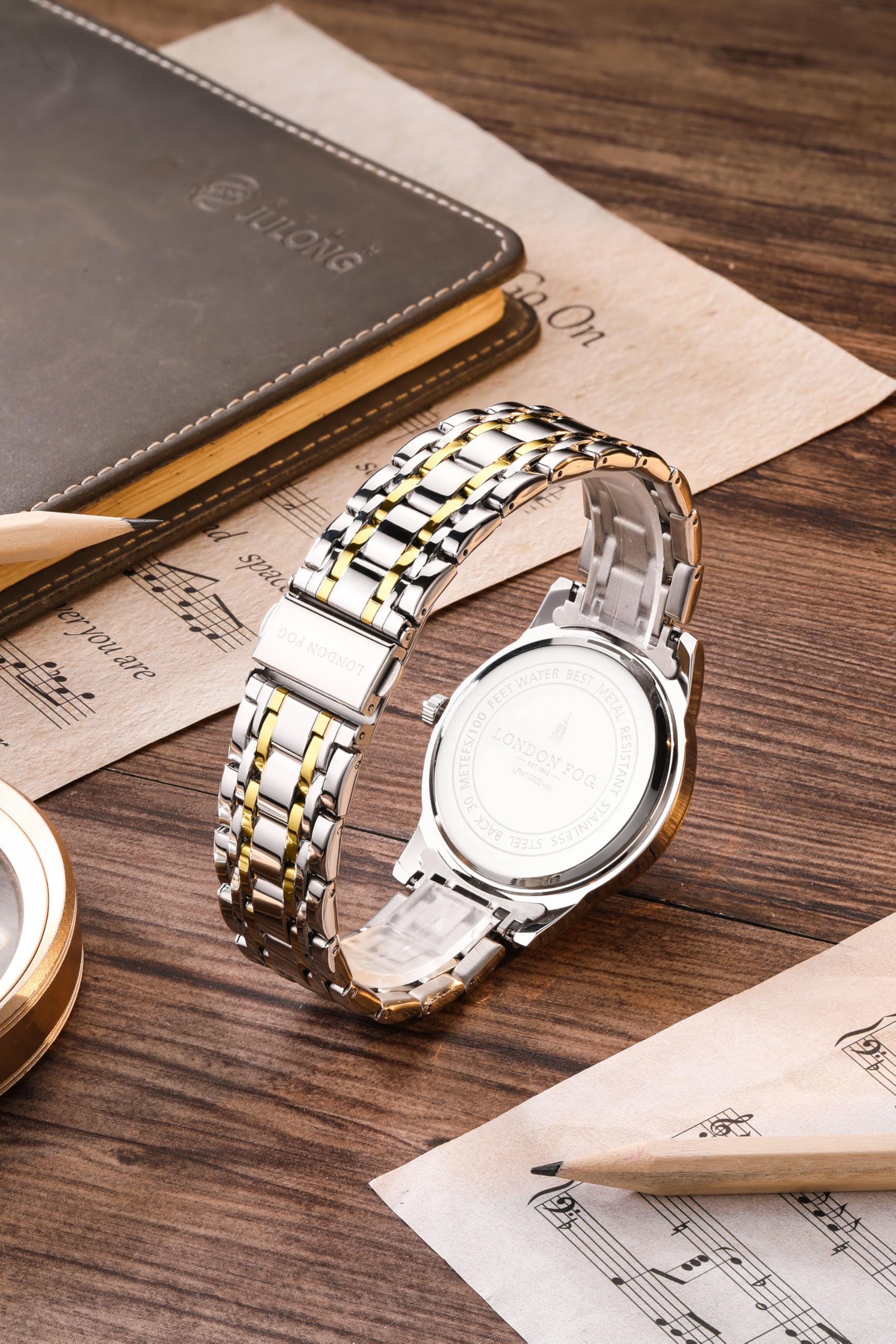 London Fog Regent Collection Analog Quartz Watch for Men with Blue Dial and Two Tone Silver Gold Stainless Steel Strap, Metal Case, Date Display, Luminous Hands & Hour Markers, Water Resistant 3