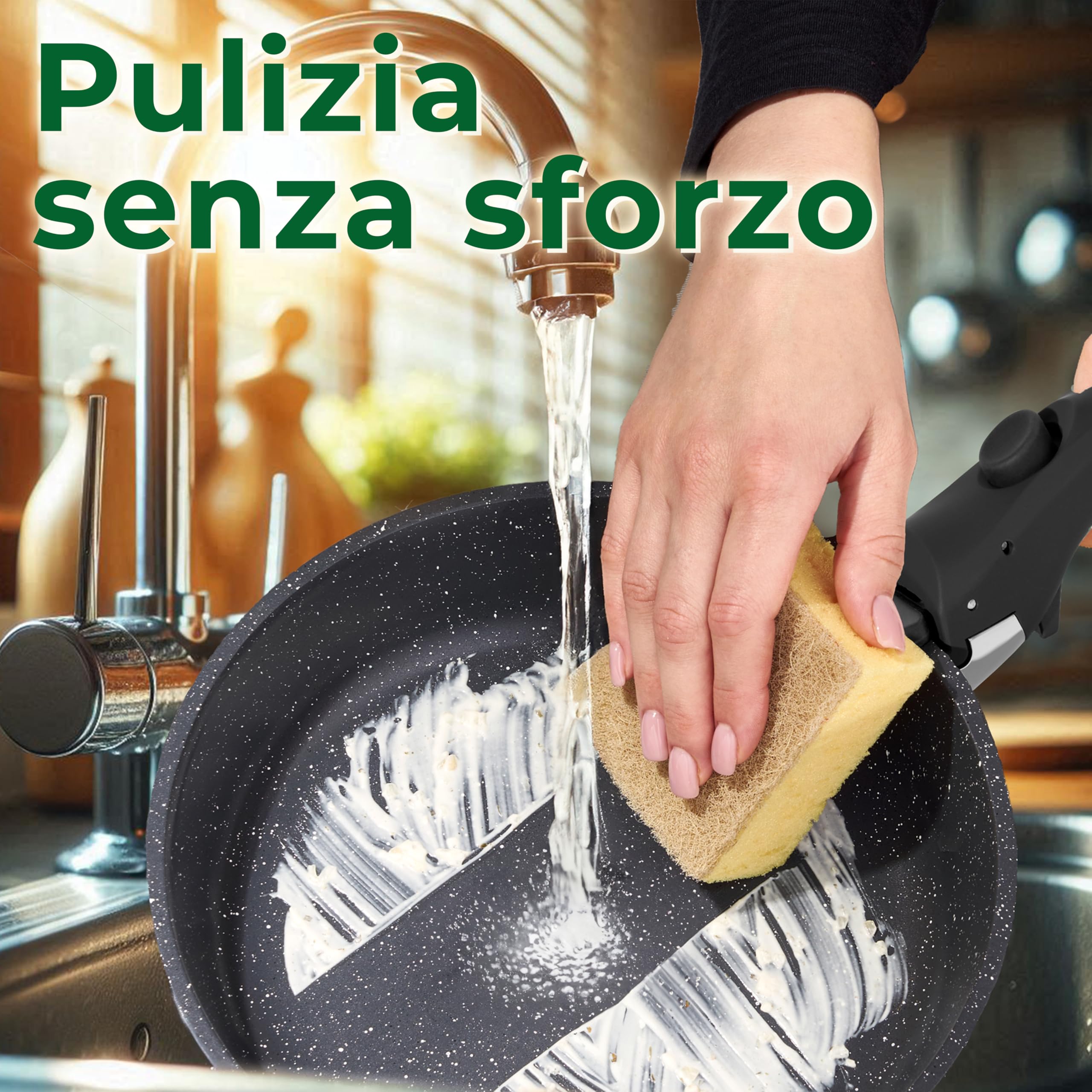 Just Perfecto Juego de utensilios de cocina antiadherentes con Mango Extraíble 11 Piezas, Menaje de Cocina con Tapas, Para Todo Tipo de Cocinas y Horno, apto Lavavajillas y Horno, Sin PFOA (Black)