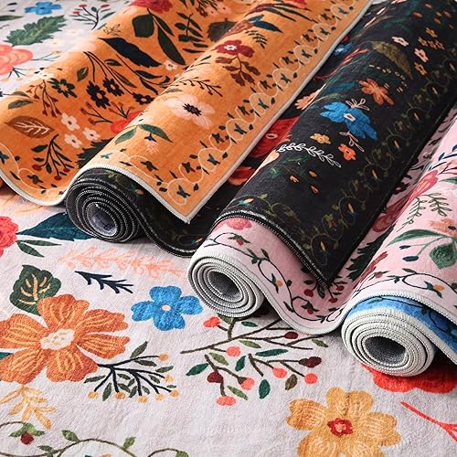 Miniatura 25 de Rugcomf Alfombra de pasillo para cocina, antideslizante, 2 x 6 pies, alfombras lavables con parte trasera de goma, alfombra floral suave para