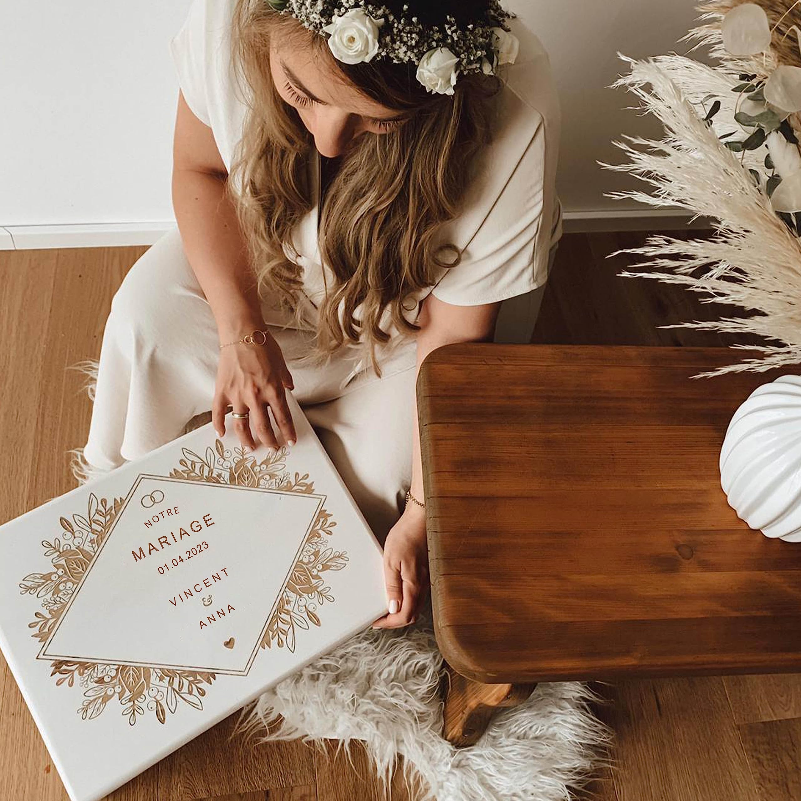 LAUBLUST Boîte Souvenirs Mariage Personnalisée En Bois Gravé - Coffret FSC Naturel Avec Couvercle