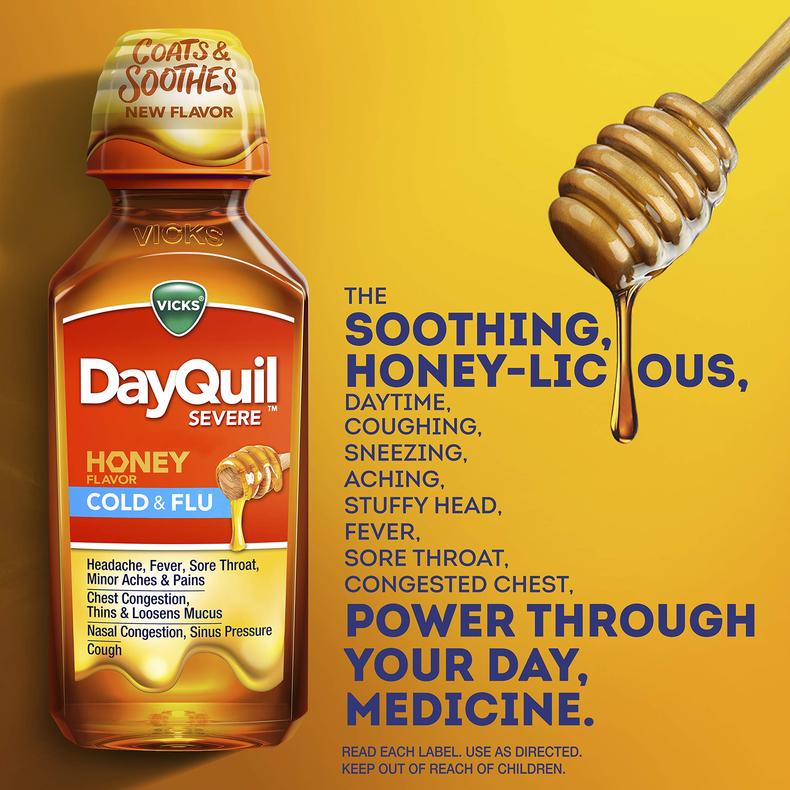 Vicks DayQuil & NyQuil Severe Honey Cold and Flu Medicine, 12 oz Each