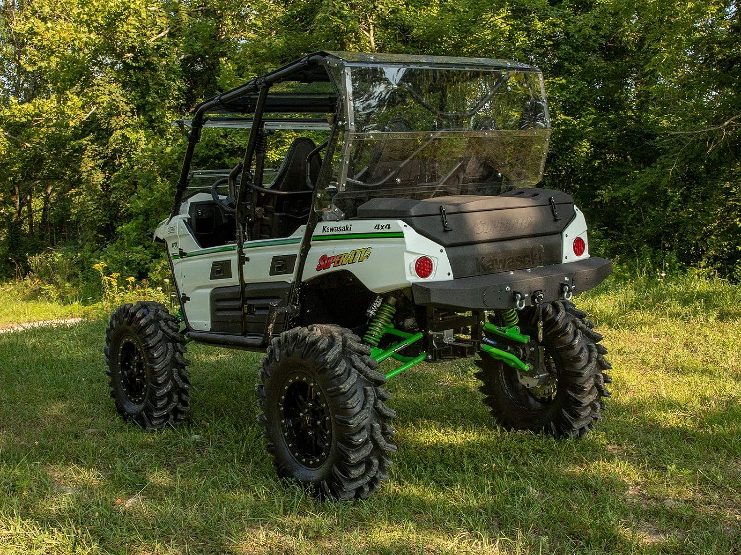SuperATV Winch Ready Rear Bumper Compatible With Kawasaki Teryx 4 750: 2012-2013/Teryx 4 800: 2014+, Thick Sheet Metal, Built-In Winch Mount Prefit for Black Ops Winch, USA Made