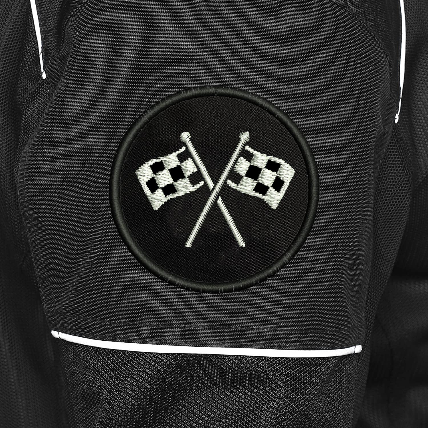 ISEE 360 Racing Sport Checked Flag Embroidery Sewable Applique Patches for Clothes Men Boys Girls Jackets Jeans Bags Any Garments Etc L x H 2 x 2 Inch (White)