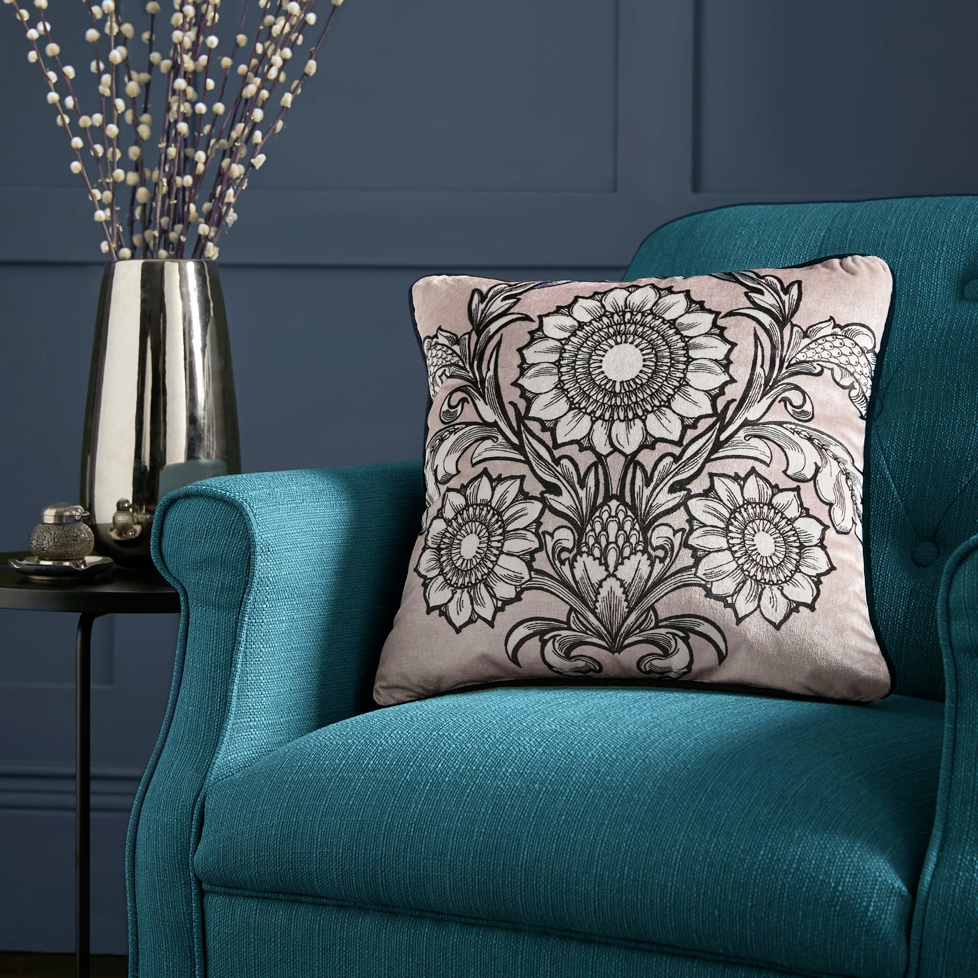 Laurence Llewelyn-Bowen Romilly Floral Velvet Filled Cushion