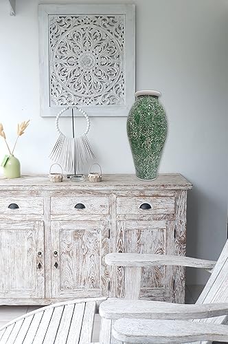 Miniatura 6 de Jarrón de piso, cilindro alto hecho de terracota con piezas de mosaico de vidrio verde, exquisita pieza de decoración del hogar, 24 x 10 pulgadas,