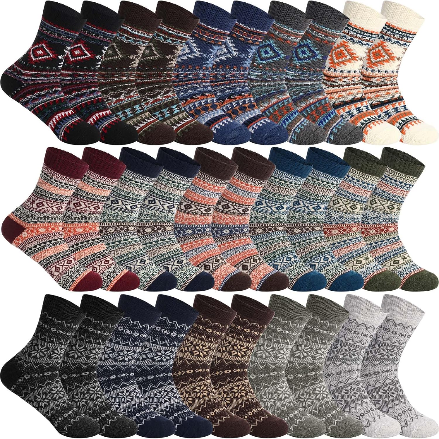 Vabean 30 Pairs Women's Wool Socks Thick Women Vintage Warm Comfortable Socks for Festival Gifts