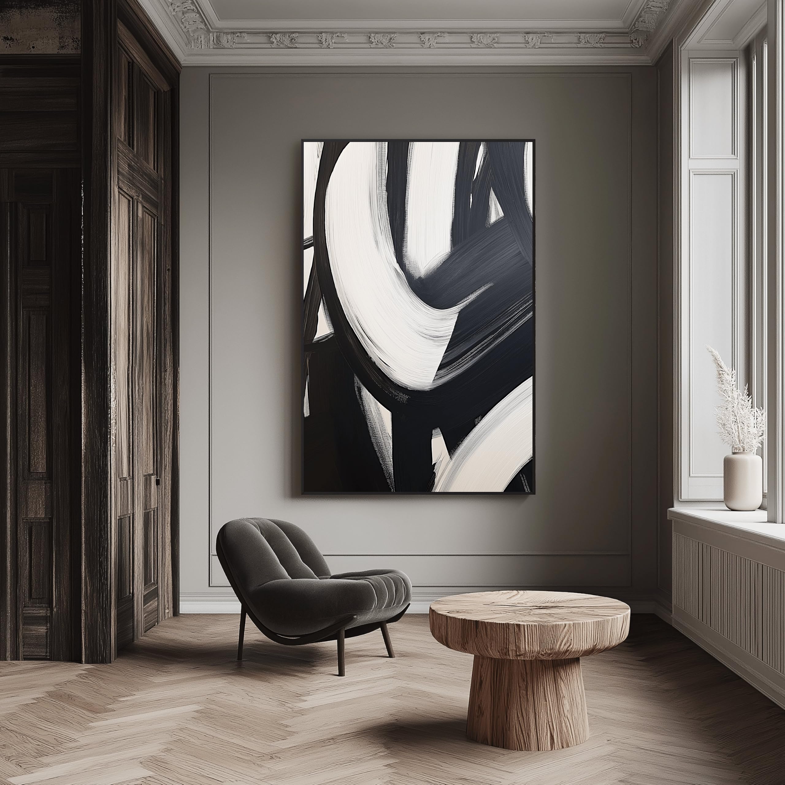 UUDEZO Cuadros abstractos modernos en blanco y negro para decoración de pared en lienzo para sala de estar (30x45cm (12x18 pulgadas)
