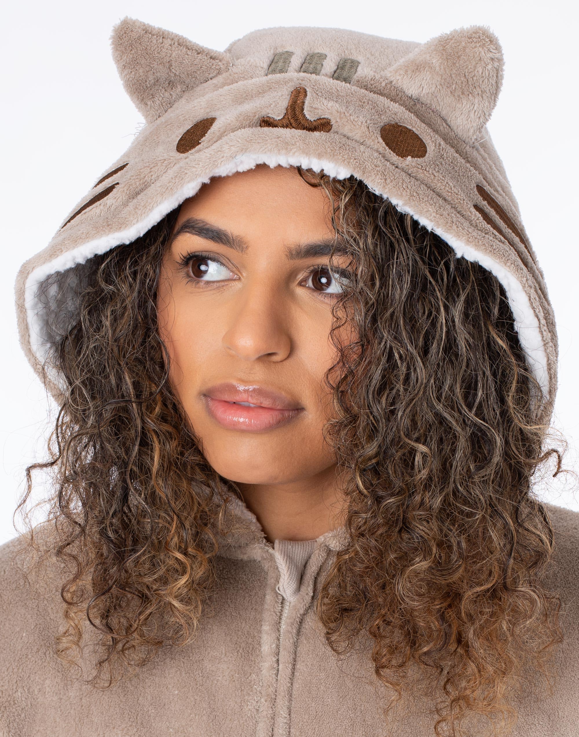 Pusheen The Cat Onesie Damskie | Damska piżama Novelty Brown All In One | Cartoon Cat z uszami 3D Tail Character Odzież domowa | Prezenty towarowe Pusheen